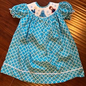 Isabella James Girl’s Blue White Smocked Bishop Dress Size 2T Frozen Anna Elsa